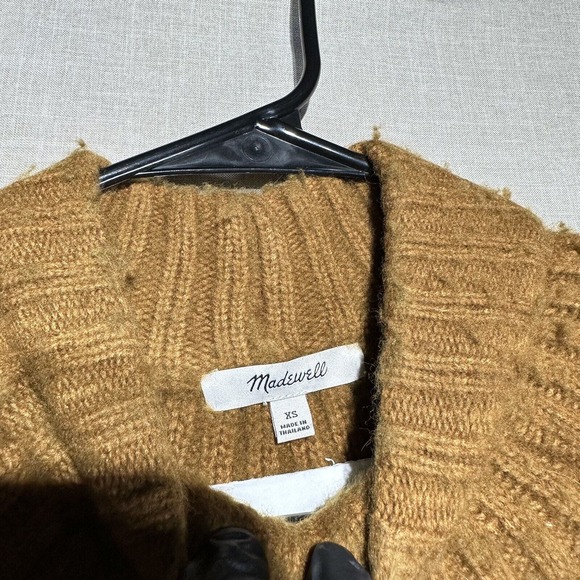 Madewell Pointelle Stitch Mix Mockneck Tan Sweater MA757 Knit Sz XS - Picture 3 of 9